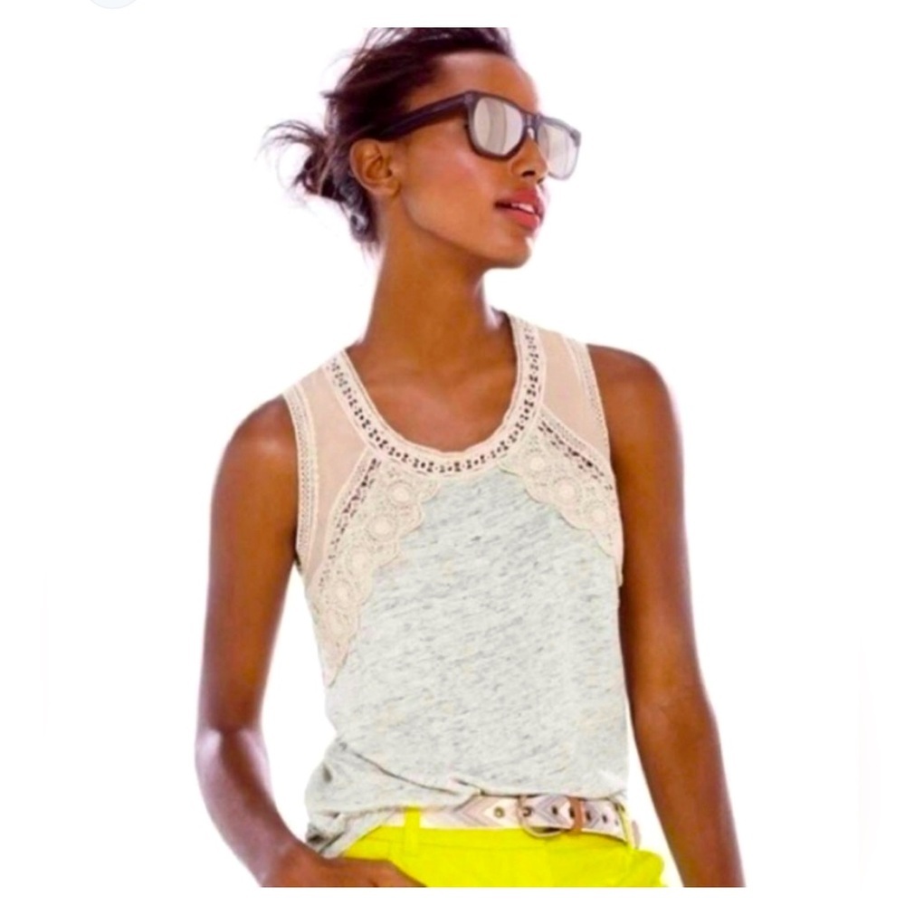 J Crew Eyelet Ruffle‎ Tank Top gray white size xs